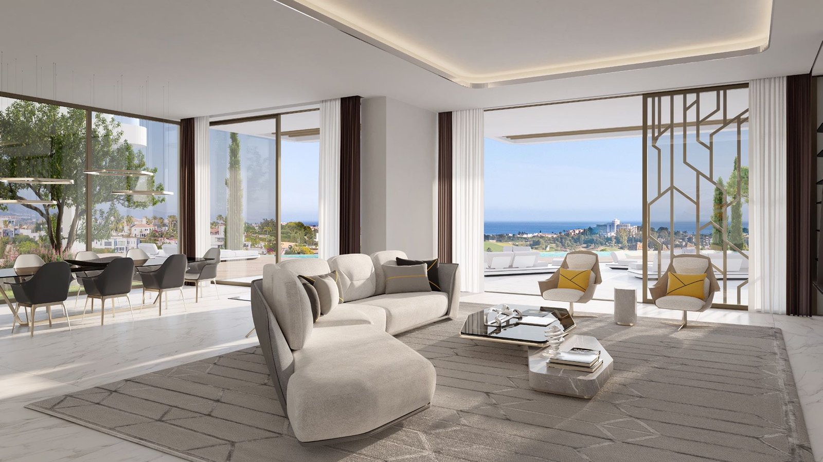 Diamante mansion living room with sea views (render)
